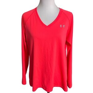 Under Armour Women's Bright Pink V-Neck Long Sleeve Tee